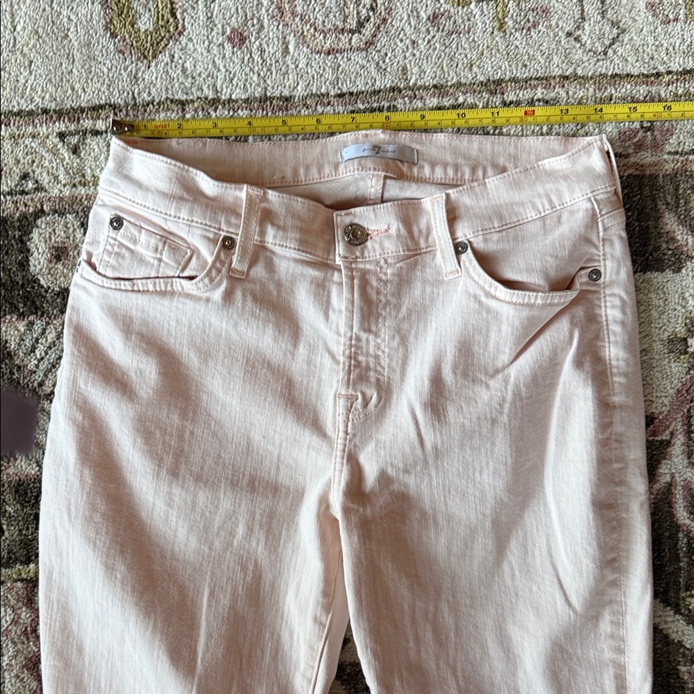 7 For All Mankind Light Pink Ankle Jeans with stretch and frayed cuffs. Size 29 - Picture 7 of 8